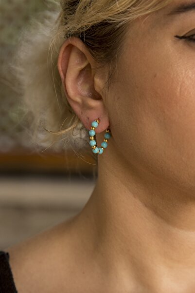 EZİLA SİLVER Turkuaz Taşlı Halka Küpe