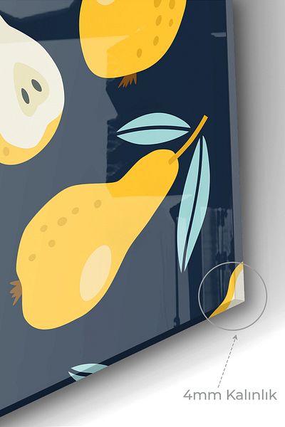 Olinpa Premium Kitchen - Glass, Stove, Countertop and Built-In Back Protector |   Pear Yellow Navy Blue