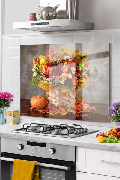 Olinpa Premium Mutfak Cam Ocak Arkası Koruyucu Tezgah Ankastre Arkası Koruyuc...