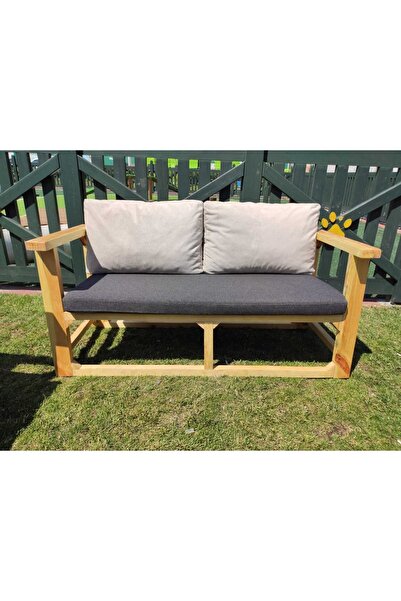 M&S Akrilik Ahşap Sedir Lux Koltuk Bahçe Balkon Cafe - Ikili Koltuk