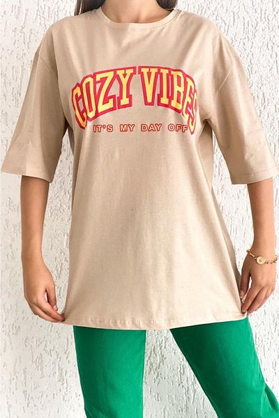 FEMELLE Tricou casual de damă cu imprimeu Cozy Vibes