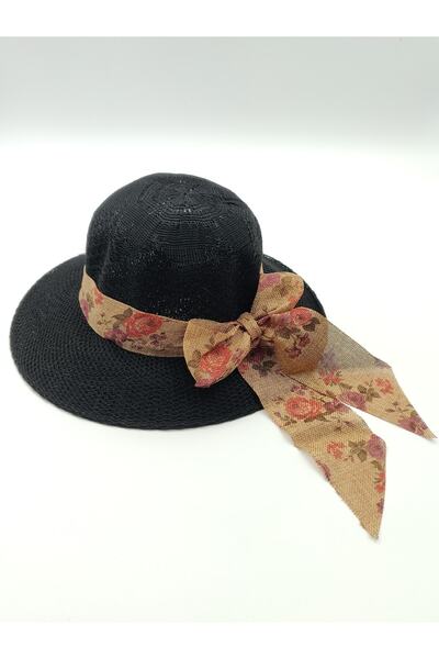 AXE SPORTSWEAR Ženski slamnati šešir za plažu crne boje sa detaljima u vidu m...