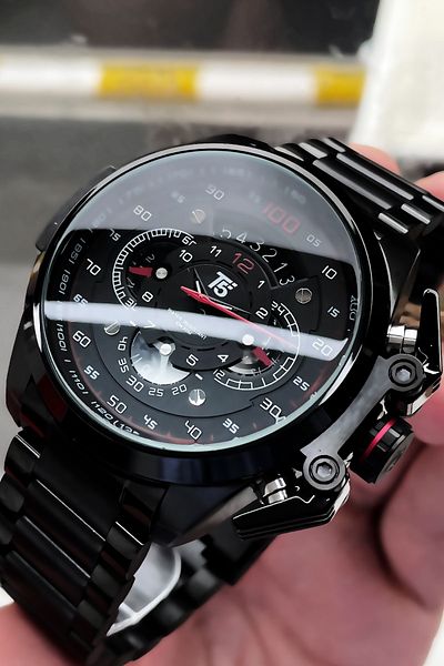 T5 Saat 3 Atm Waterproof Men's Wristwatch - Black Steel Cord Bracelet Wlg268