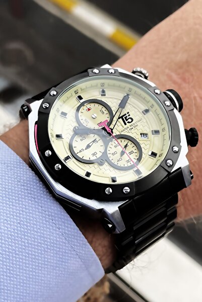 T5 Saat Erkek Kol Saati 3 Atm Su Geçirmez Siyah Renk Çelik Kordon Bileklik Wlg266