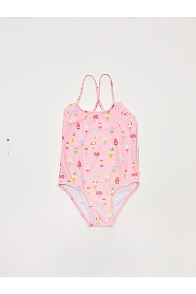 LC Waikiki Badeanzug mit Rundhalsausschnitt und Aufdruck für Baby-Mädchen aus flexiblem Stoff