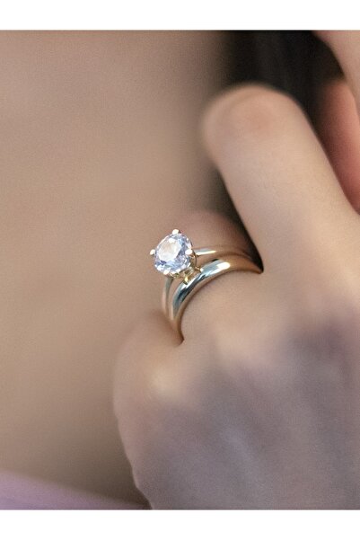 myorogold 14 Ayar Altın Alyanslı Tektaş Yüzük