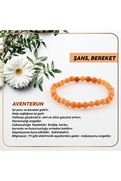 OSMANLI DOĞAL TAŞ Sertifikalı Aventurin Turuncu Doğal Taş Bileklik 6mm B106