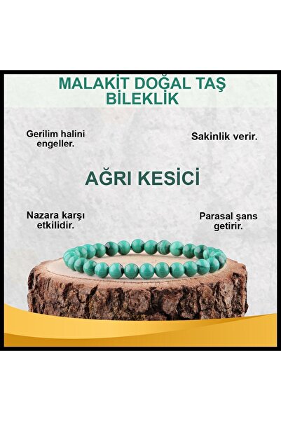 OSMANLI DOĞAL TAŞ Sertifikalı Malakit Doğal Taş Bileklik 6 Mm - B836
