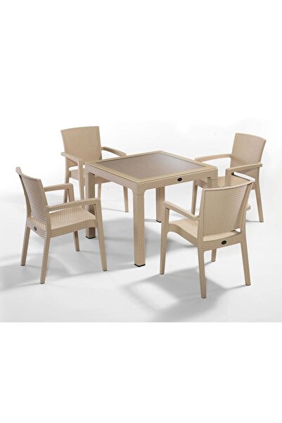 Sadık Plastik SP Capissi Rattan Kapiçino Masa Takımı 90*90 Camlı Masa 4 Adet ...