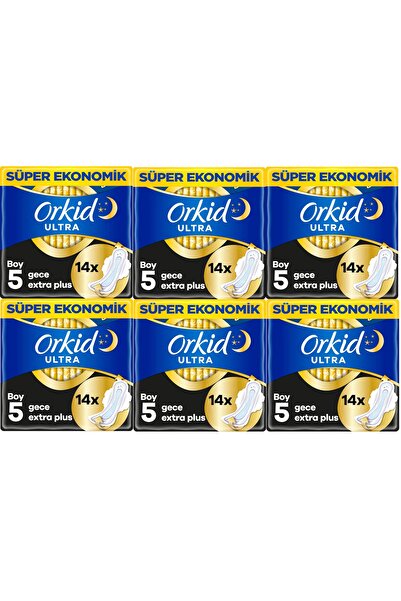 Orkid Ultra Hijyenik Ped Gece Ekstra Plus 14'lü 6 Adet