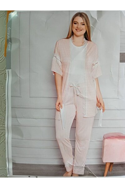 Mihra Jakarlı Sabahlık 3 Lü Pijama Takımı
