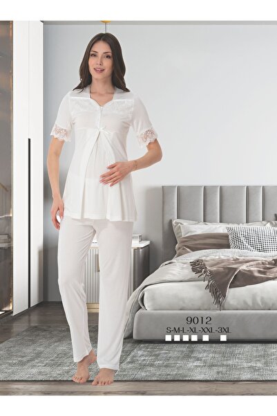 Effortt Dantelli Kısa Kollu Lohusa Pijama Takımı