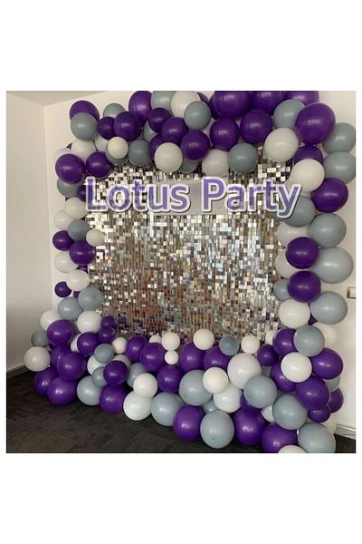 LOTUS PARTY 50 Pieces - Balloon Chain Set ( Purple - Gray - White Balloon )