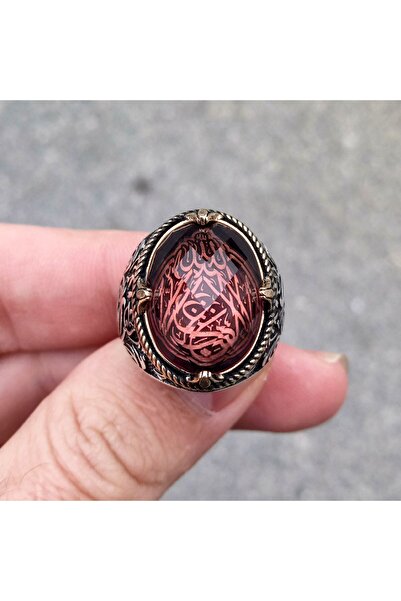 FKGÜMÜŞ Kişiye Özel Üretim Zultanit Taşlı La Galibe Illallah Yazılı Erkek Yüzük