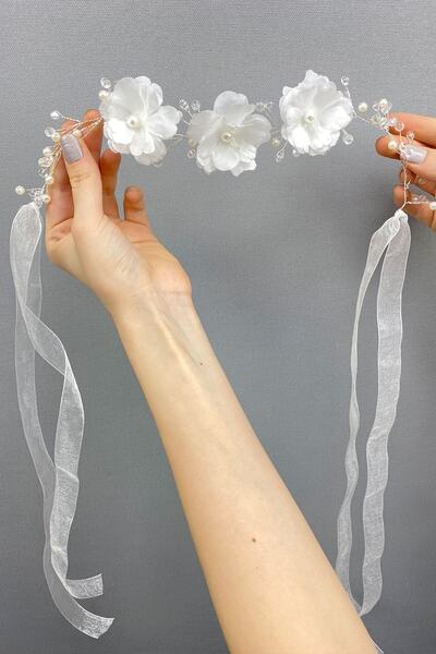 Hayalperest boncuk Çiçekli Ve Incili Özel Tasarım Gelin Saç Aksesuarı