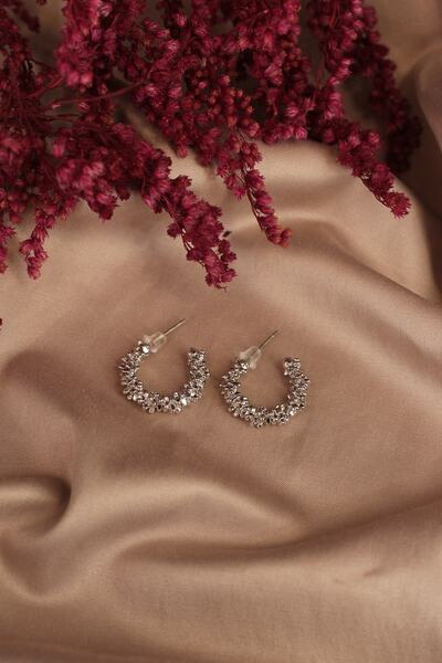 Dukkanka Set of 2 Crispy Stone Small Hoop Women's Earrings