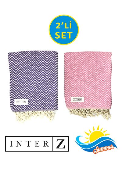 INTER Z Σετ 2 πετσέτες θαλάσσης Xxl Peshtemal - 100% βαμβάκι, Marmaris, μωβ ροζ