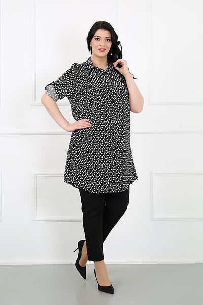 By Alba Collection Women's Black Heart Pattern Cotton Viscose Large Size Tunic