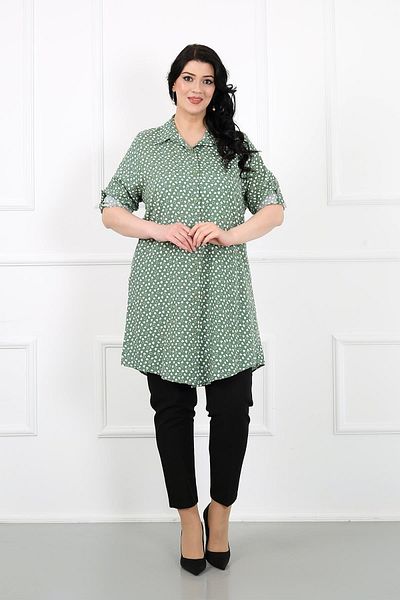 By Alba Collection Women's Khaki Heart Pattern Cotton Viscose Large Size Tunic