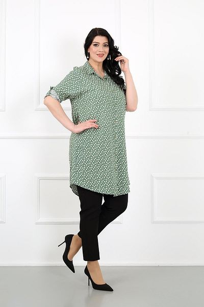 By Alba Collection Women's Khaki Heart Pattern Cotton Viscose Large Size Tunic