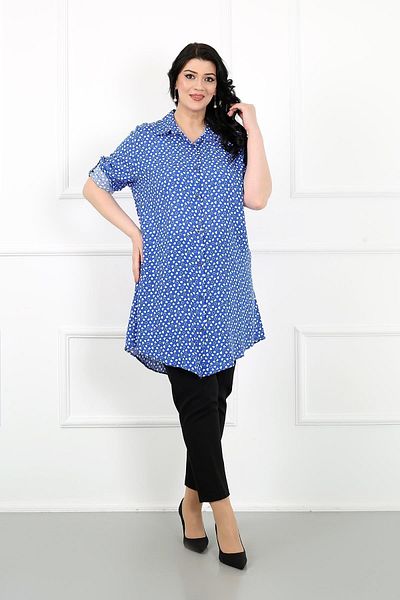 By Alba Collection Women's Indigo Heart Pattern Cotton Viscose Large Size Tunic