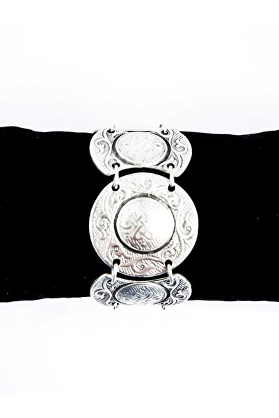 Antique Dolunay Antik Gümüş Kaplama El Yapımı Ayarlanabilir Selçuklu Şahdamar Motifli Bileklik