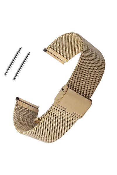 Saatse Altın Hasır Çelik Saat Kordonu Metal Örgü Kayış 24mm