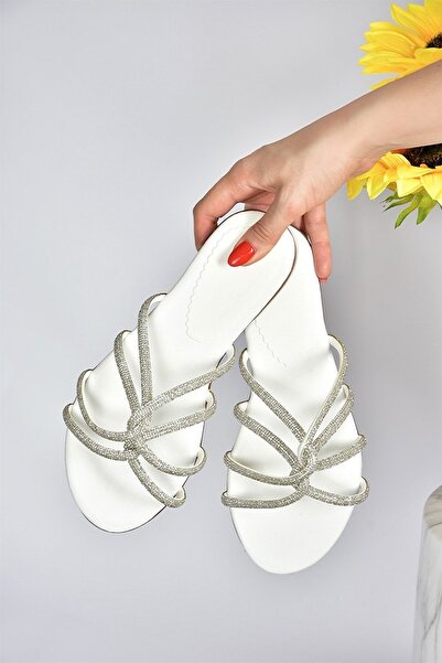 Fox Shoes White Glitter Shiny Women's Flat Slippers M272007514