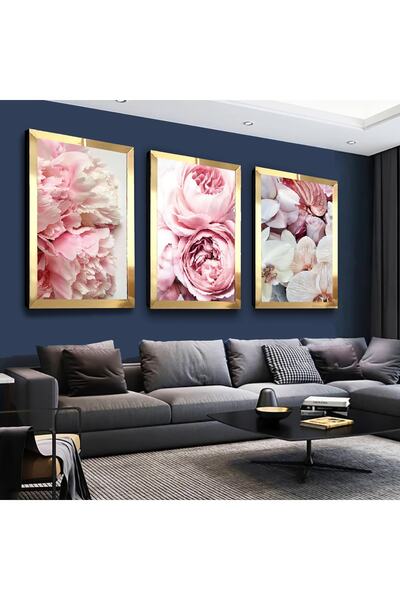 Zevahir Mobilya Dekorasyon Set de masă din MDF triplu cu trandafiri roz cu ca...