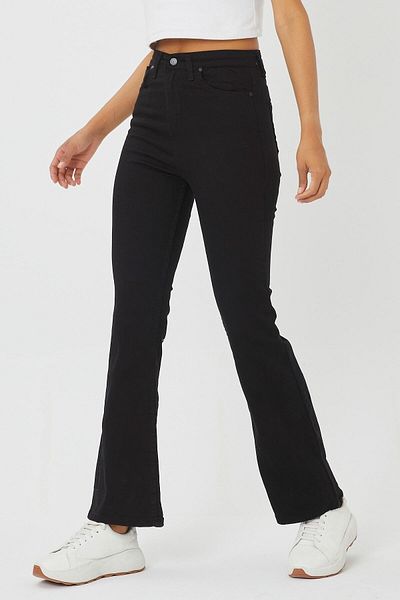 Ramrod Women's Lincon Non-Fading Black High Waist Lycra Flared Jeans