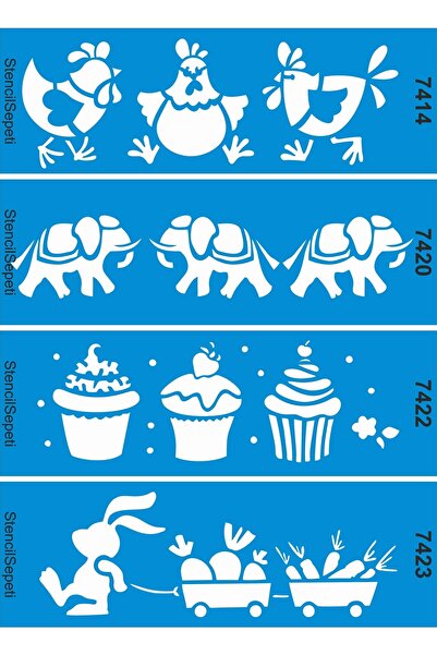 StencilSepeti مجموعة حواف للأطفال مكونة من 4 قطع - قالب رسم استنسل 10 × 30 سم