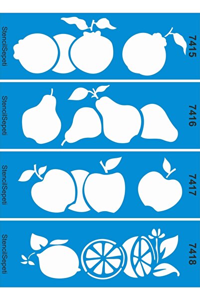 StencilSepeti مجموعة حافة فاكهي مكونة من 4 قطع - قالب رسم استنسل 10 × 30 سم