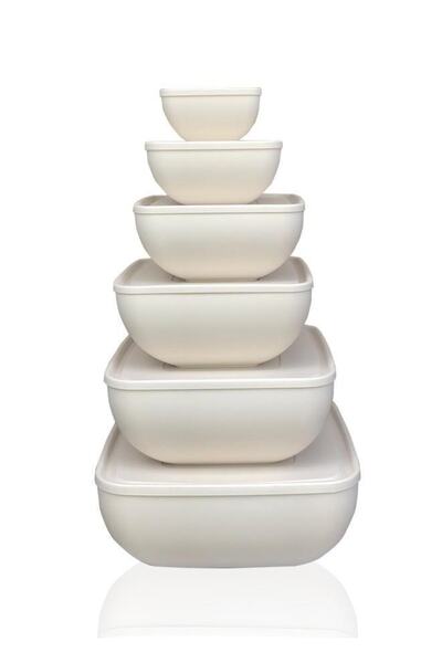 Üçsan Plastik Square Bowl with Lid Set of 6 Cream Color, Stylish and Practical Storage Solution