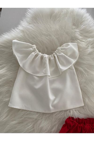 Moda Lina Baby Girl White Blouse & Red Shorts Set