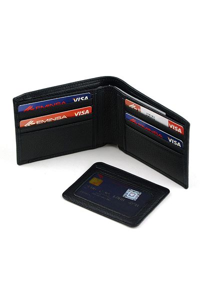 Eminsa Men's Black Leather Wallet with Card Holder Detail