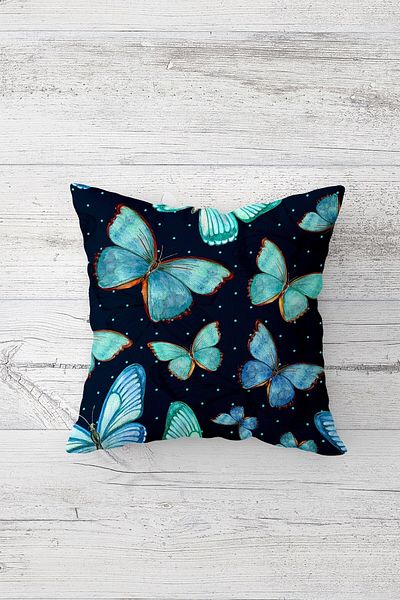 on the clouds Midnight Blue Butterflies One Side Printed Hidden Zipper Pillowcase Throw Pillow Pillow Case