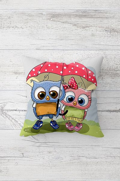on the clouds Owl Friends Față de pernă cu fermoar ascuns imprimat pe o parte
