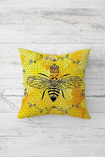 Pelangi Bee Patterned Double Sided Printed Hidden Zippered Pillowcase Throw P...