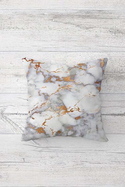 Pelangi نمط رخامي مخطط ذهبي - مطبوع على الوجهين، غطاء وسادة بسحاب مخفي، وسادة...