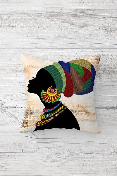 Pelangi Ethnic Colorful African Black Woman Double Sided Hidden Zipper Throw Pillow Seat Pillow Case