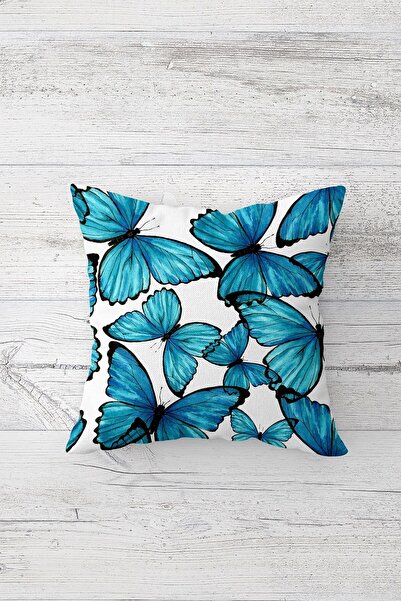 Pelangi غطاء وسادة بسحاب مخفي مطبوع على الوجهين على شكل فراشات زرقاء، غطاء وس...