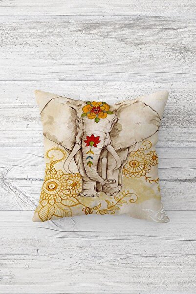 Pelangi Ethnic Elephant Patterned Double Sided Printed Hidden Zippered Pillow...