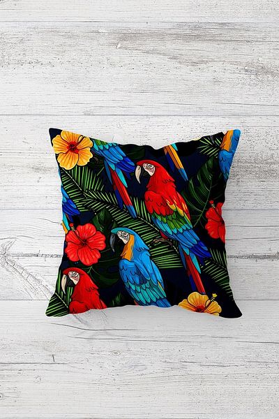 Pelangi Colorful Parrot Double Sided Printed Hidden Zippered Pillowcase Throw Pillow Seat Pillowcase