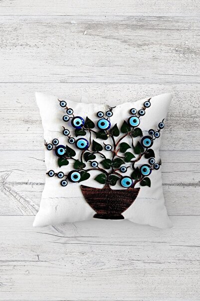 Pelangi Nazar Boncuklu Dilek Ağacı Çift Tarafı Baskılı Gizli Fermuar Dekorati...