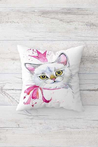 Pelangi White Cute Cat Double Sided Printed Hidden Zippered Pillowcase Throw Pillow Seat Pillowcase