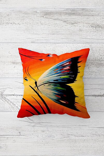 Pelangi غطاء وسادة بسحاب مخفي مطبوع على الوجهين على شكل فراشة ملونة، غطاء وسا...