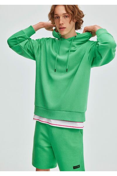 Mavi Kapüşonlu Neon Yeşil Sweatshirt 0610263-71764