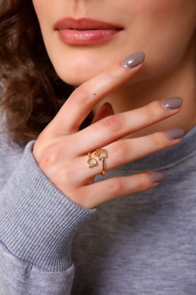 AURRARİ Women's Gold Paw Love Ring