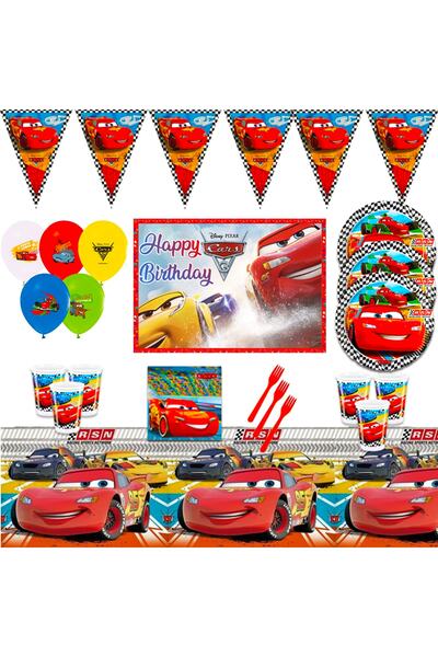 CARS Şimşek Mcqueen Arabalar Afişli 24 Kişilik Doğum Günü Parti Malzemeleri Seti