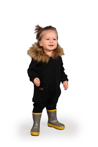 Ares Kids Fashion Fur Collar Jumpsuit Black